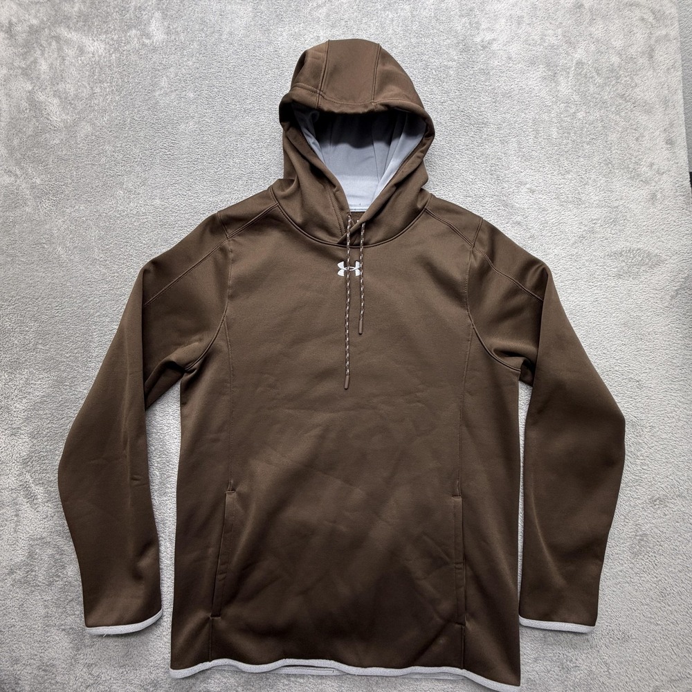 Under Armour Hoodie Mens S‎ Brown Pullover Hooded Lined ColdGear Thermal